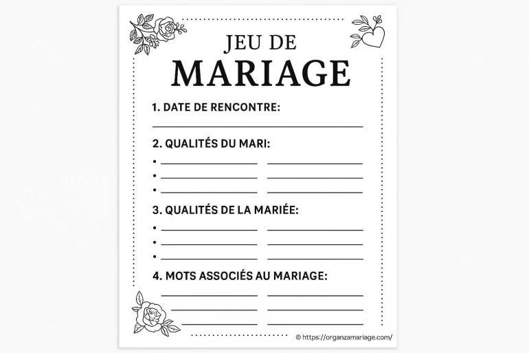 Jeu de mariage questionnaire à remplir