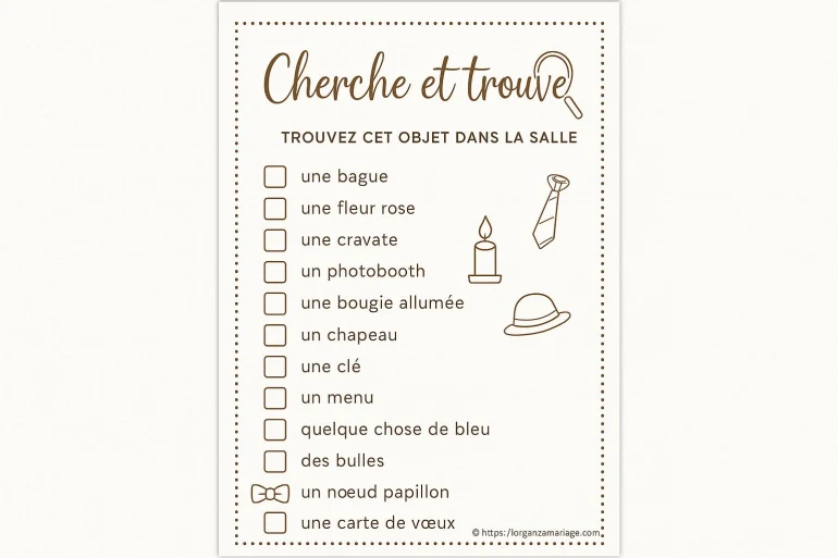 Jeu cherche et trouve mariage