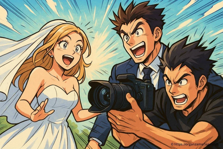 Mariée et photographes anime dynamique