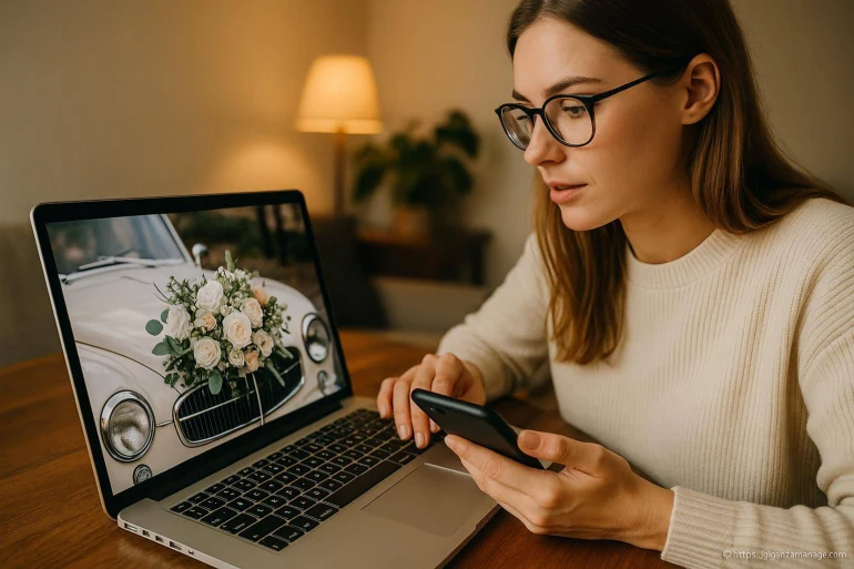 Femme utilisant smartphone et laptop
