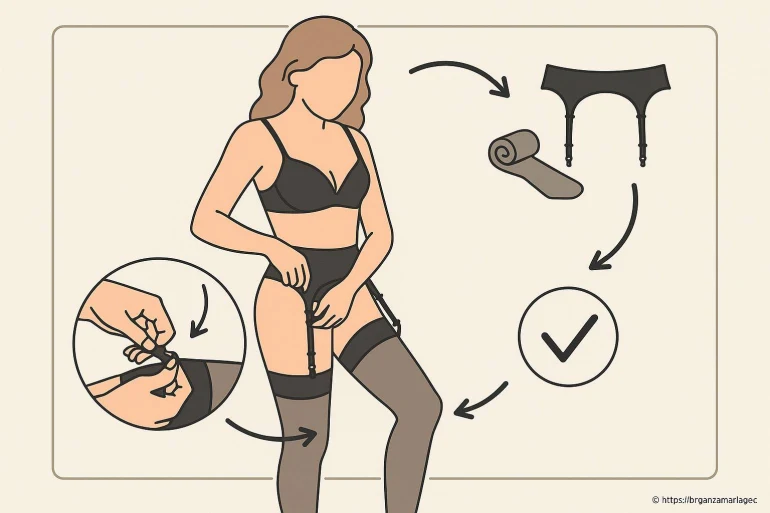 Femme mettant des bas avec porte-jarretelles