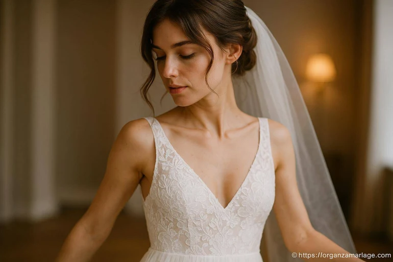 Jeune mariée en robe blanche dentelle