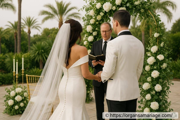 Luxury real wedding avec une palette blanc, or et verdure en californie