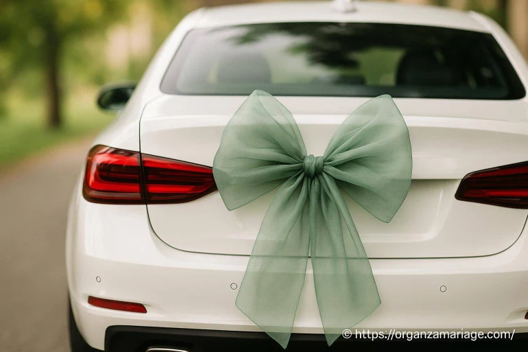 Noeud voiture mariage vert sauge : une tendance élégante et naturelle