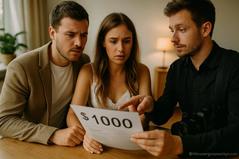 Trois adultes regardant facture mille dollars