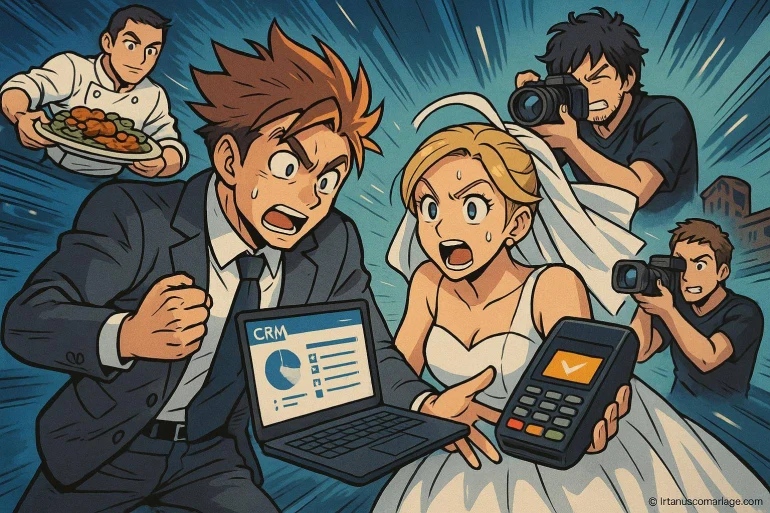 Mariage stressé avec technologie et photographes