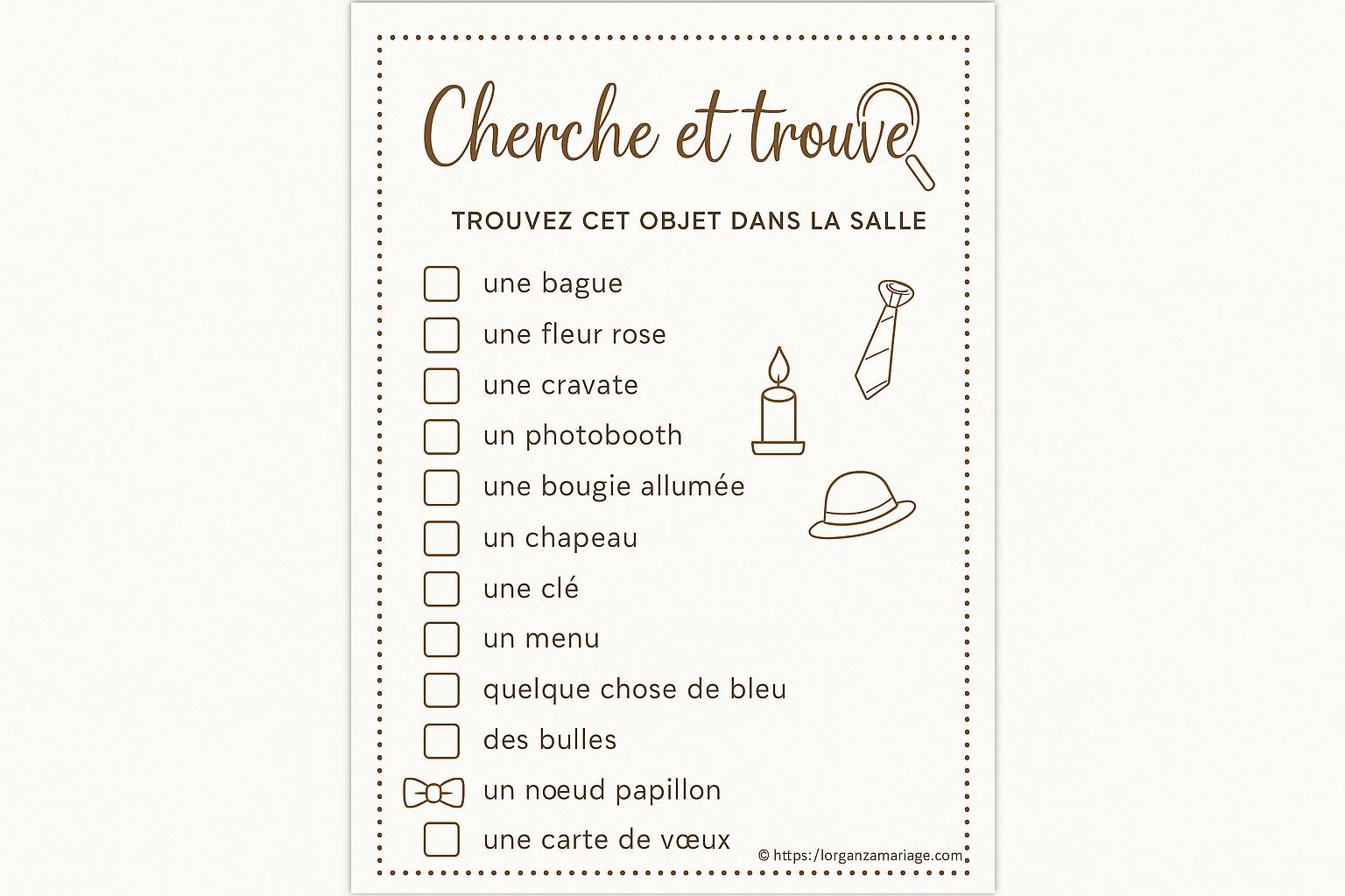 jeu cherche et trouve mariage