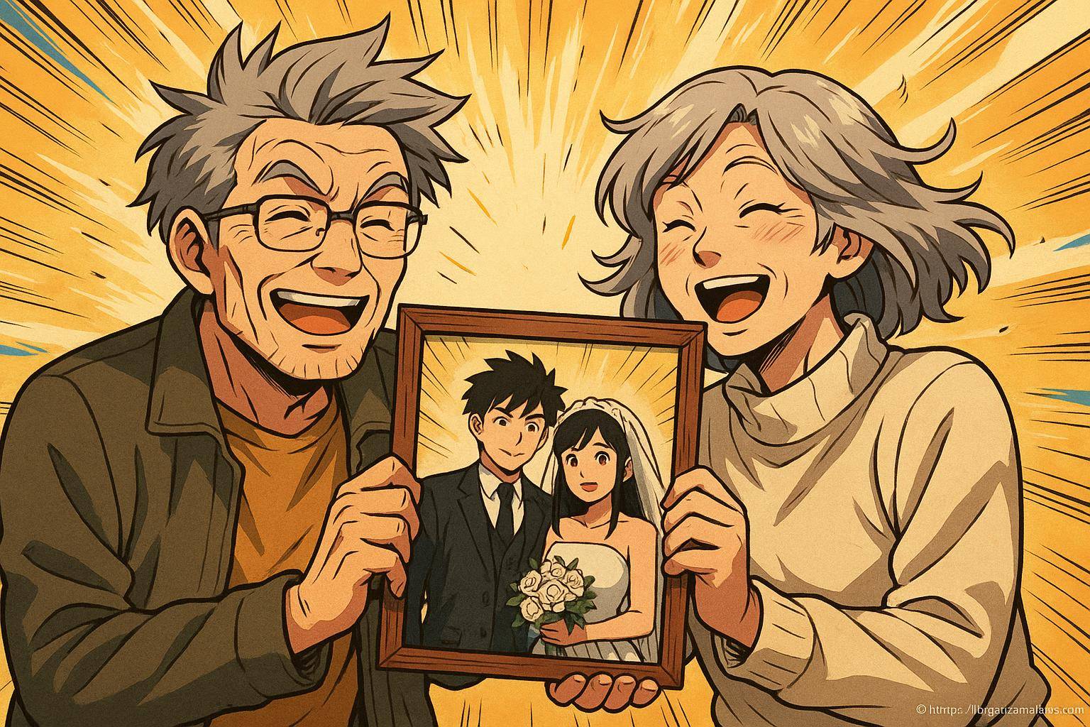 Couple âgé heureux tenant photo mariage