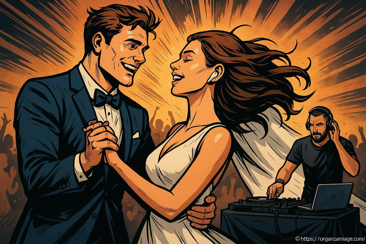Couple dansant élégamment avec DJ