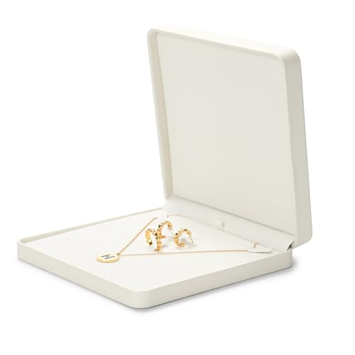 Oirlv Blanc PU Cuir Grande Boîte à Collier,Boite Cadeau Bijo