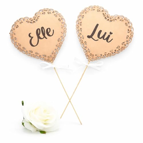 Jeu de mariage elle et lui, lot de 2 pancartes en forme de c
