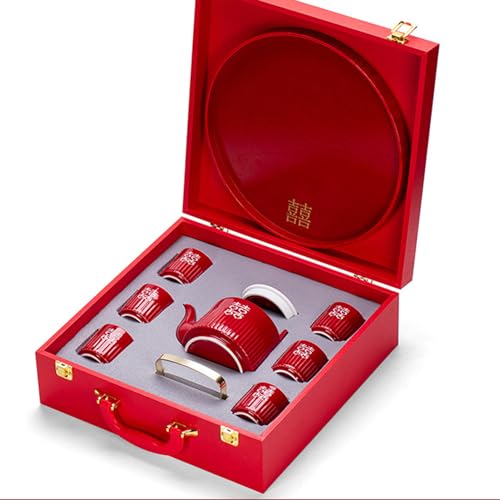 Service à thé de mariage chinois en céramique rouge traditio