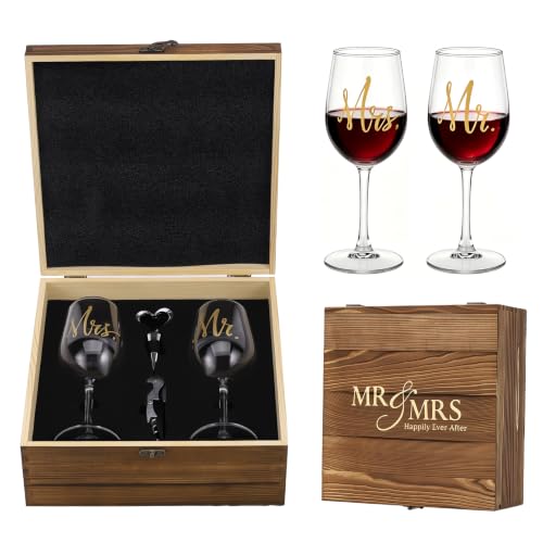 Zocipro Verres à Vin Gravés Mr & Mrs avec Tire-Bouchon et Co