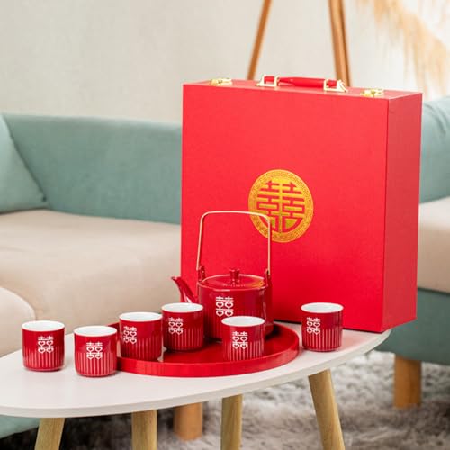 Service à thé de mariage chinois en céramique rouge traditio