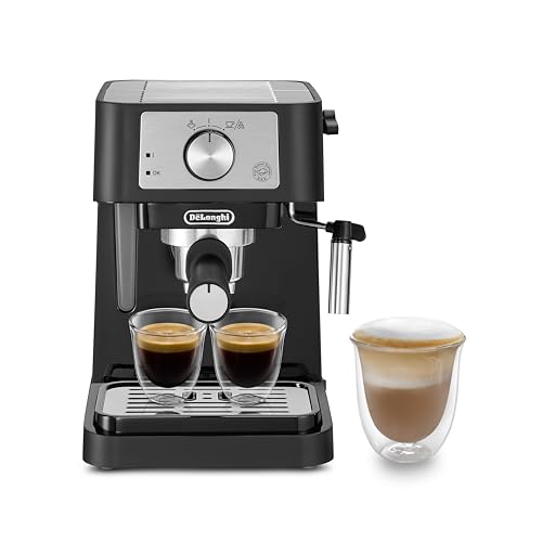 De'Longhi Stilosa EC 260.BK - Machine à porte-filtre traditionnelle avec tambour, mousseur à lait professionnel pour poudre expresso ou ESE, réservoir d'eau de 1 l, noir, 1100 W