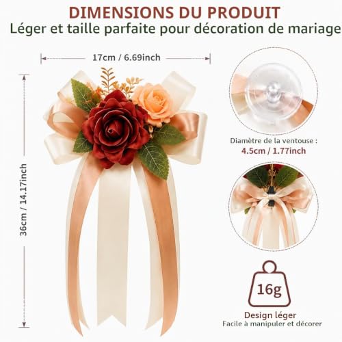Waltonalice Lot de 8 nœuds pour voiture de mariage, rétrovis