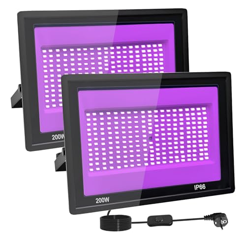 2 Pièces 200W Lumiere Noire LED, IP66 Etanche Projecteur lum