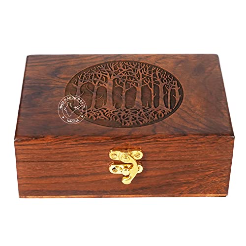 Rosewood Boîte à bijoux en bois gravée à la main avec arbre