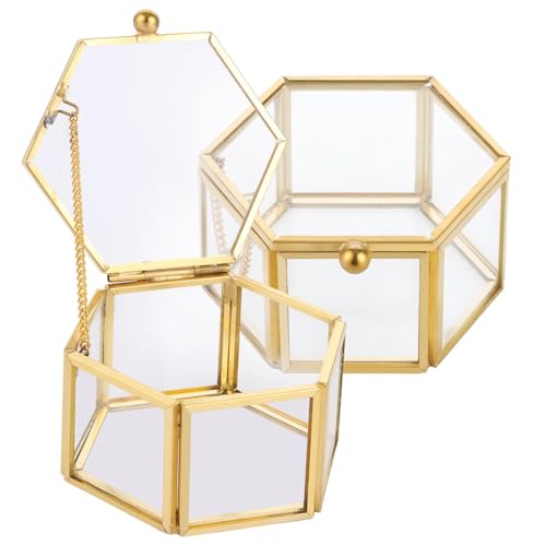 YAYODS Lot de 2 Boîte à Bagues en Verre Doré 7,5 x 5 cm - Éc