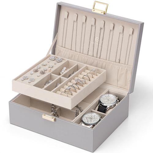 VLANDO Boite a bijoux à 2 couche avec 2 coussins pour montre