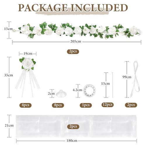 SUPAWAY Décoration de Voiture en Fleurs de Rotin Blanc, Kit 