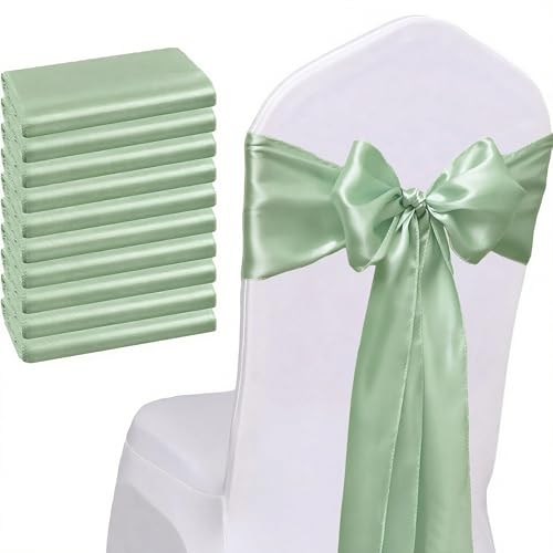 Lot de 50 nœuds en satin vert sauge pour chaise de mariage 1