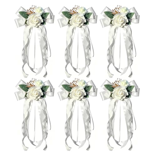 Hoypeyfiy Lot de 6 nœuds de fleurs blanches pour décoration