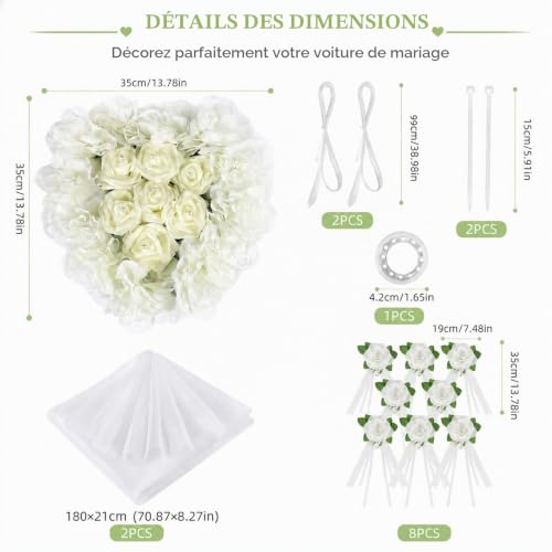 Shuqio Décoration Voiture Mariage Blanc, Fleurs Artificielle