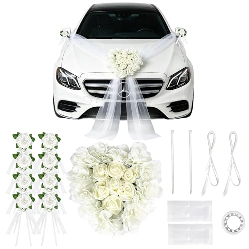 Kit de décoration de voiture de mariage, blanc, capot avec g