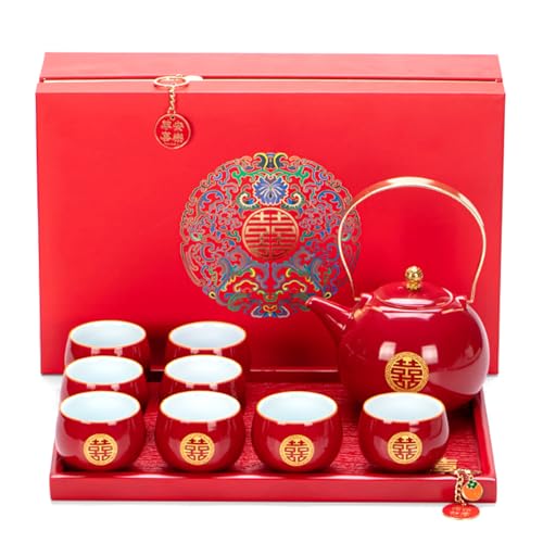 Service à thé traditionnel de mariage en céramique avec théière, tasses à thé, plateau carré et coffret cadeau pour griller des fiançailles