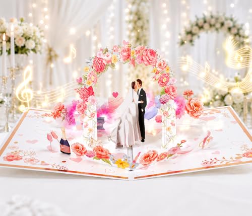 APOTODITO Carte de mariage pop-up 3D avec musique et lumière