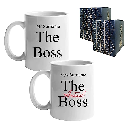 Ensemble de tasses personnalisées pour elle et lui - Cadeau pour couples - Cadeau de mariage - Motif du patron et du patron réel - Personnalisable - Coffret cadeau - 312 ml