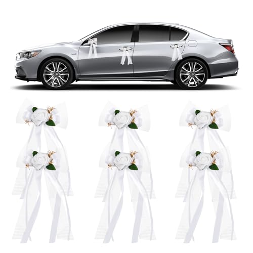 Granvoo Lot de 6 Fleurs Artificielles pour Voiture de Mariag
