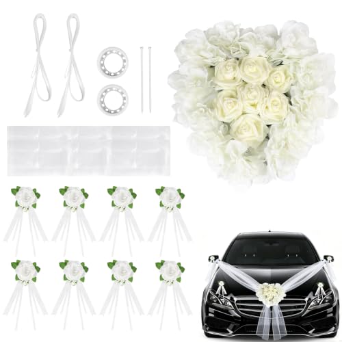 Décoration de voiture de mariage, capot de mariage, fleurs a