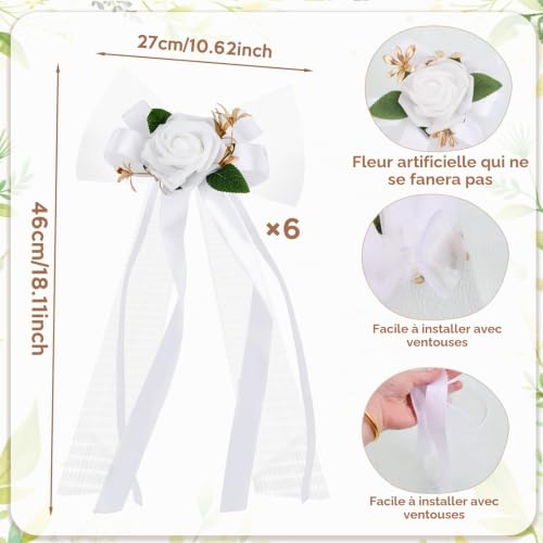 Granvoo Lot de 6 Fleurs Artificielles pour Voiture de Mariag