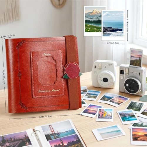 Album photo rétro en cuir 240 pochettes Polaroid
