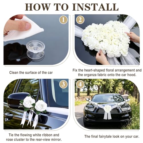 Décoration de voiture de mariage, capot de mariage, fleurs a