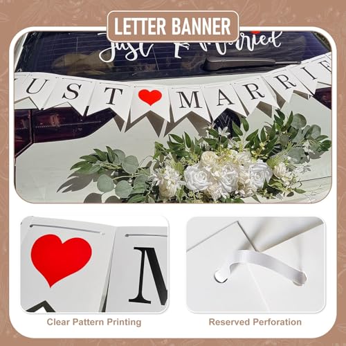 Kit de décoration de voiture de mariage, bannière « Just Mar