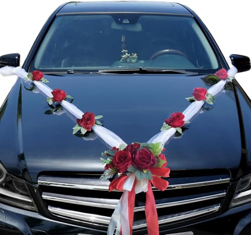 Décoration de mariage rouge pour capot de voiture, guirlande