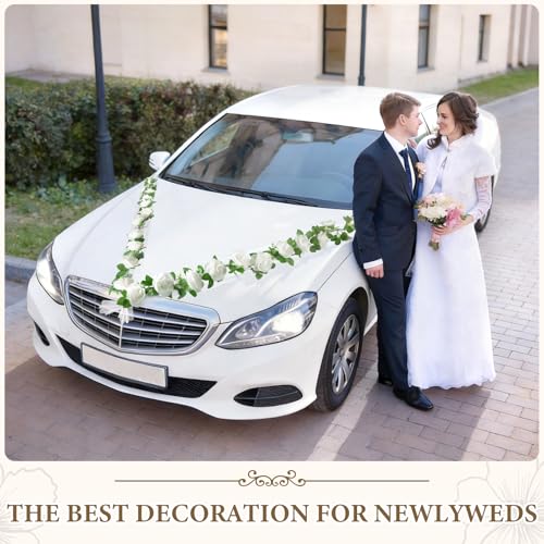 SUPAWAY Décoration de Voiture en Fleurs de Rotin Blanc, Kit 