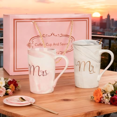 YYTECH 2 Pièces Ensembles de Mugs, Mr & Mrs Tasse à Café en