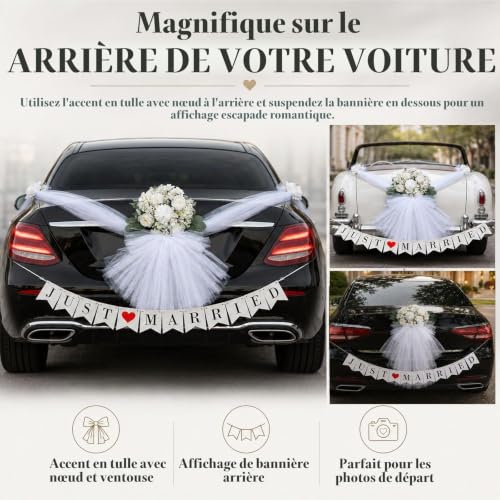 Just Married Kit de décoration de voiture avec ruban - Décor