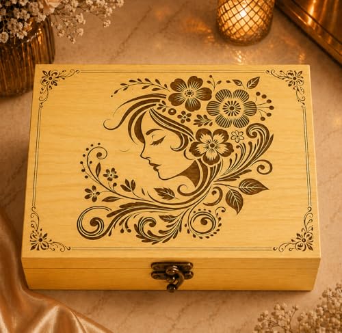 A-F LUXURY HANDICRAFTS Boîte à bijoux en bois personnalisée pour femme, boîte de rangement à souvenirs gravée avec serrure, boîte à souvenirs faite à la main pour bagues, boucles d'oreilles, colliers