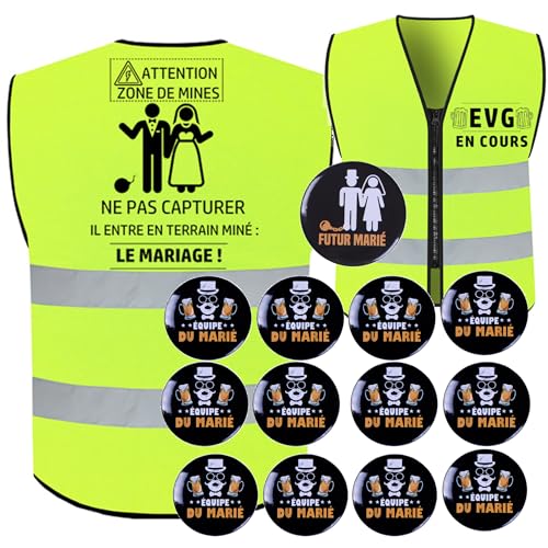 MKISHINE Cadeau EVG - Gilet Fluo + 13pcs Badges EVG Humour C