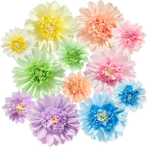 Homarkable Lot de 12 fleurs en papier crépon pastel - 15,2 c