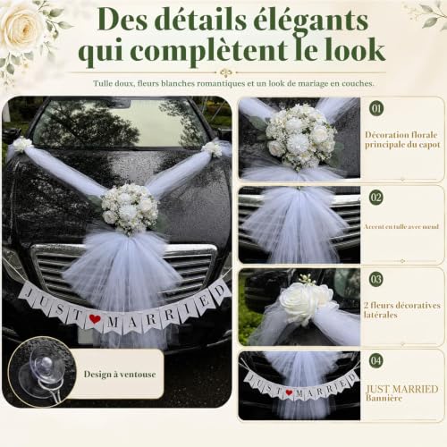 Just Married Kit de décoration de voiture avec ruban - Décor