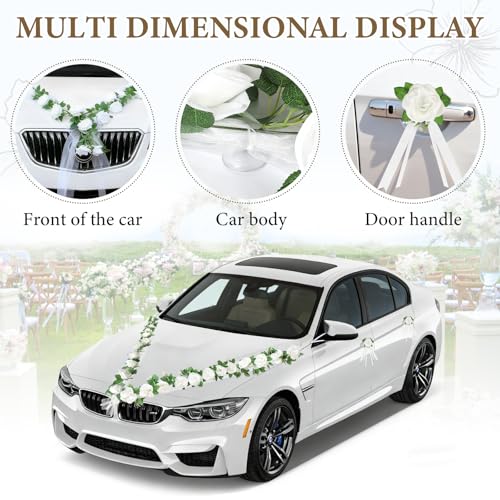 SUPAWAY Décoration de Voiture en Fleurs de Rotin Blanc, Kit 