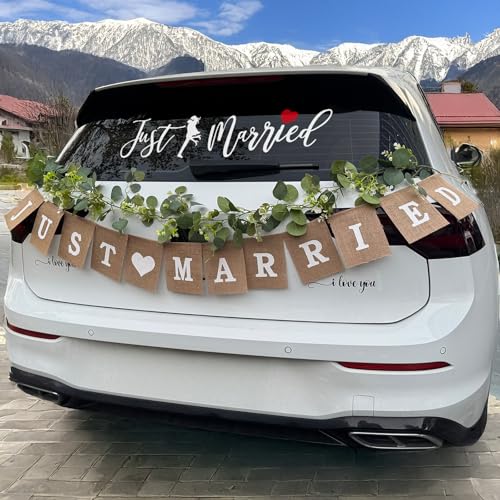 KYIZVE Ensemble de décorations de voiture Just Married - 1,5