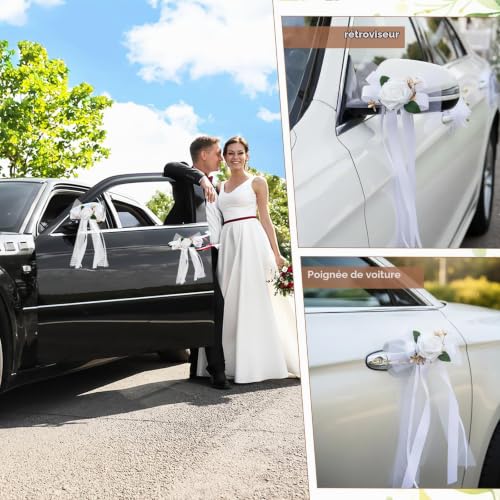 Granvoo Lot de 6 Fleurs Artificielles pour Voiture de Mariag