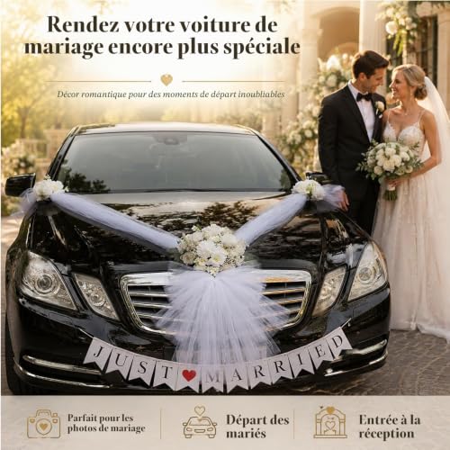 Just Married Kit de décoration de voiture avec ruban - Décor